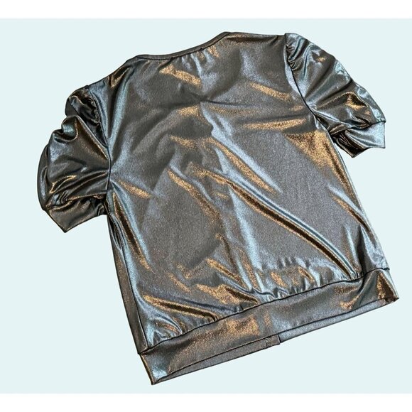 Vintage JOSEPH RIBKOFF Metallic Silver Puff Sleeve 90s 00s Y2K Top Shirt Size Sm - Picture 6 of 8